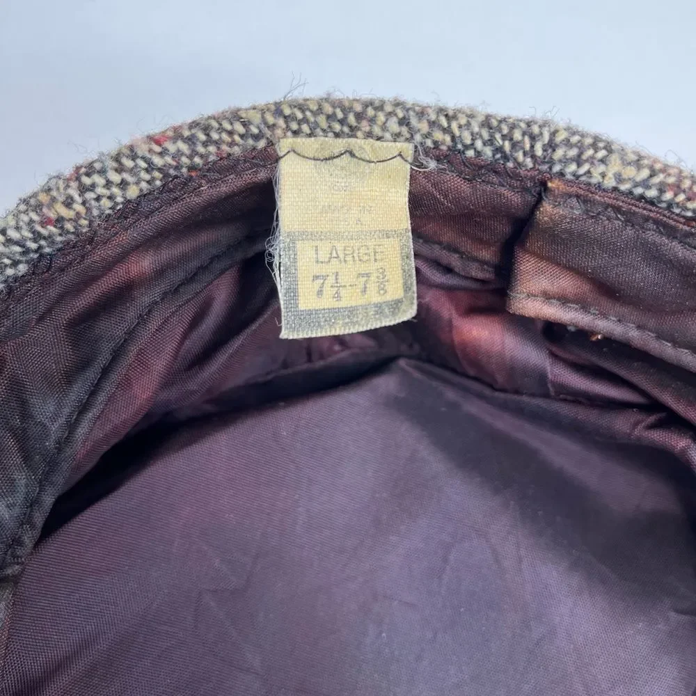 Vintage Tweed Newsboy Cap Cabbie Peaky Blinders Brown Union Made USA Men Large
